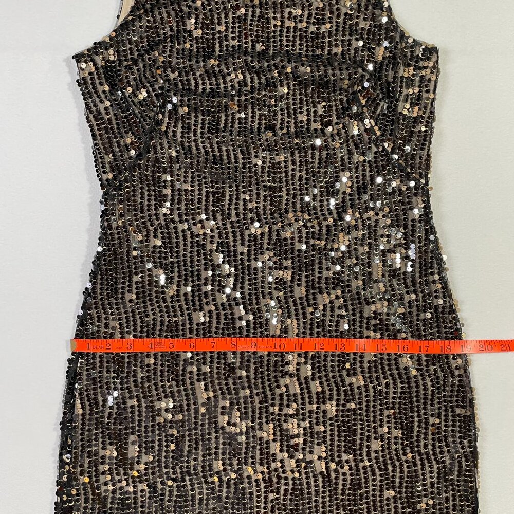 Lauren Ralph Sequins Evening Cocktail Dress Sleeveless Black Tan Gold Size 8 - Picture 12 of 16